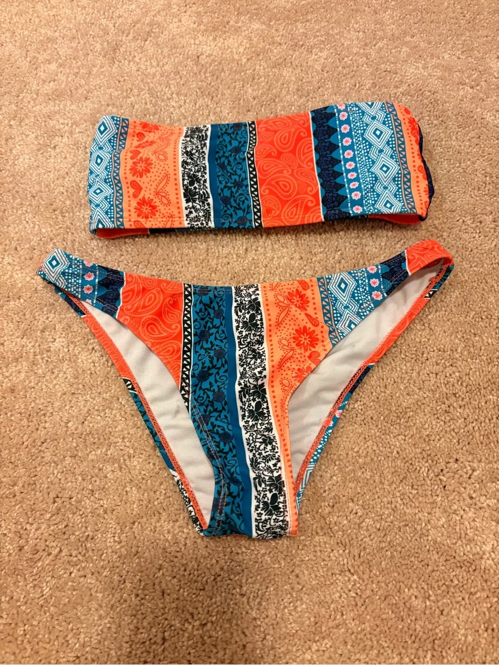 Striped Orange & Teal Two-Piece Bikini - Picture 2 of 2